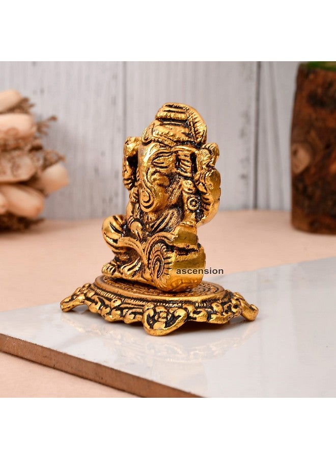 Ascension تمثال اللورد غانيشا المصمم من المعدن الذهبي برونزي إله الهندوس غانيش غانباتي جالس تمثال البركة تمثال غانباتي لتزيين المنزل لعيد ديوالي وعبادة المنزل هدايا المهرجان - Image 3