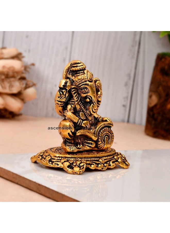 Ascension تمثال اللورد غانيشا المصمم من المعدن الذهبي برونزي إله الهندوس غانيش غانباتي جالس تمثال البركة تمثال غانباتي لتزيين المنزل لعيد ديوالي وعبادة المنزل هدايا المهرجان - Image 2