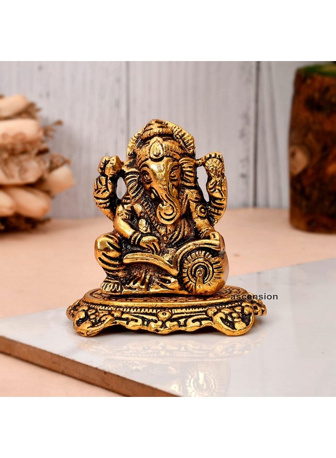 Ascension تمثال اللورد غانيشا المصمم من المعدن الذهبي برونزي إله الهندوس غانيش غانباتي جالس تمثال البركة تمثال غانباتي لتزيين المنزل لعيد ديوالي وعبادة المنزل هدايا المهرجان - Image 1