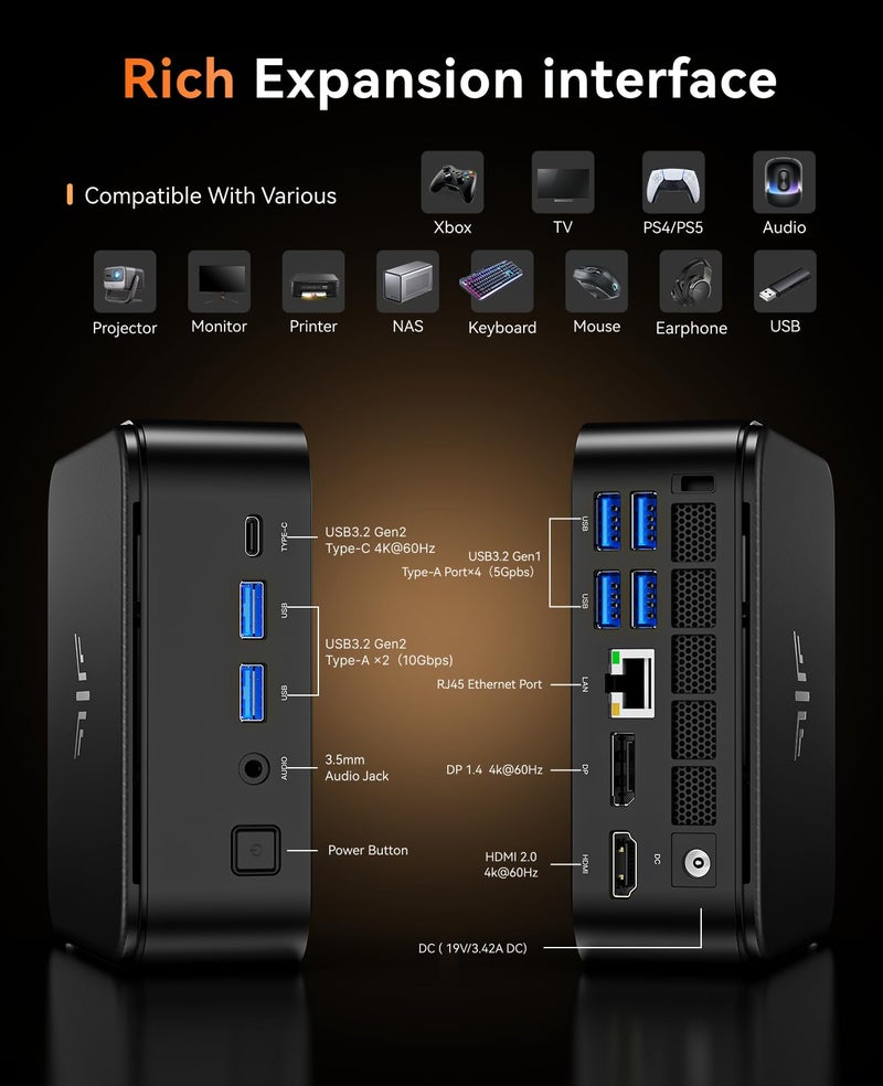 KAMRUI E3B Mini PC with AMD Ryzen 5 7430U (Beat 5500U, up to 4.3GHz), 16GB DDR4 512GB M.2 SSD Mini Computer, Mini Gaming PC with USB Type-C Supports Triple 4K Display, WiFi 6, BT 5.2 - Image 5