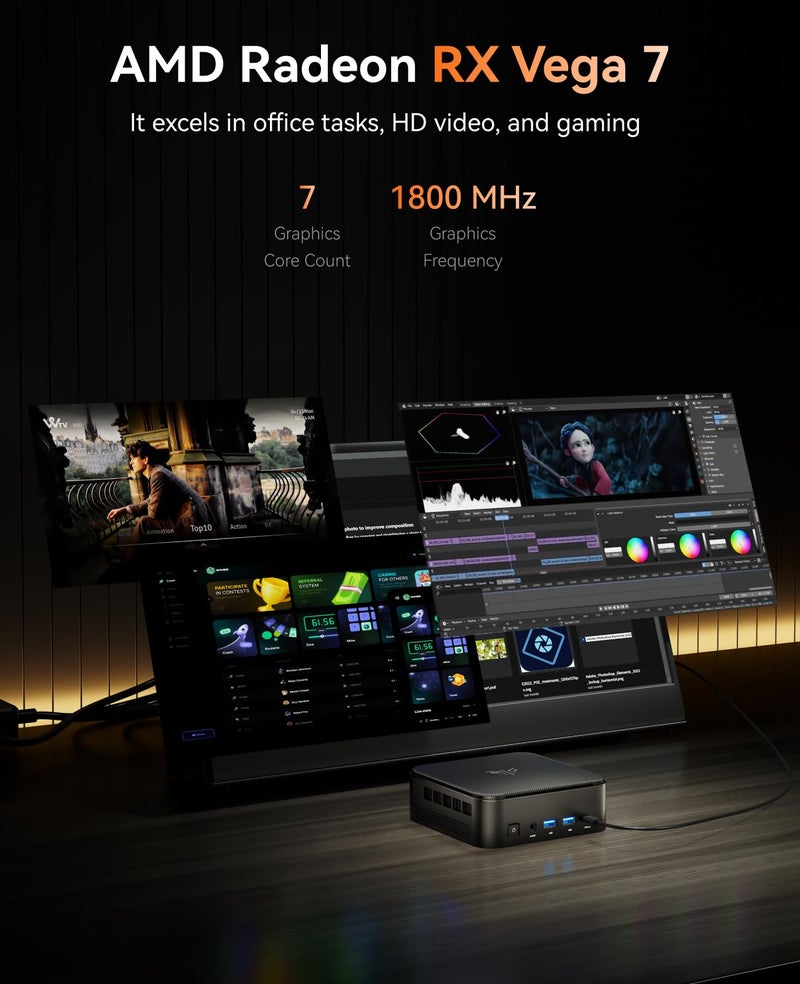 KAMRUI E3B Mini PC with AMD Ryzen 5 7430U (Beat 5500U, up to 4.3GHz), 16GB DDR4 512GB M.2 SSD Mini Computer, Mini Gaming PC with USB Type-C Supports Triple 4K Display, WiFi 6, BT 5.2 - Image 4