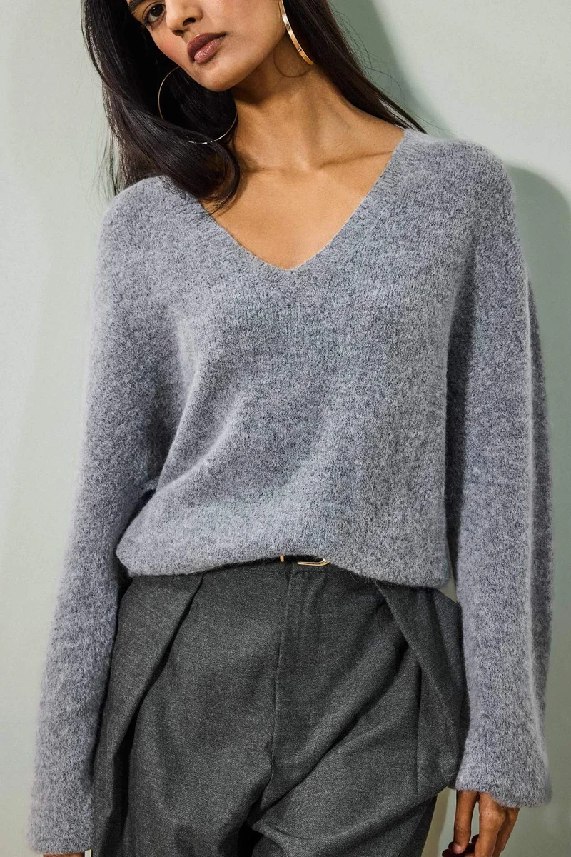 ديفاكتو Regular Fit V-Neck Knitwear Pullover