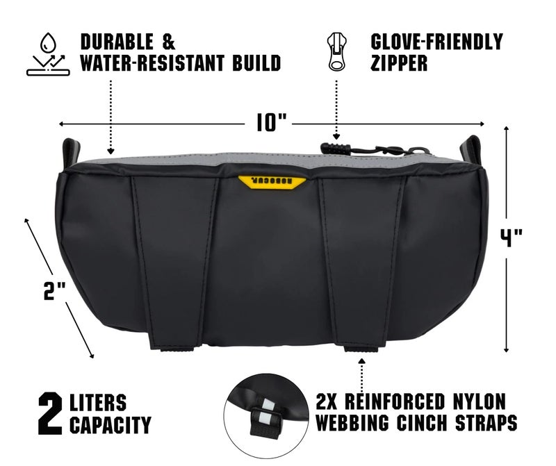 ROBOCUP Handlebar Trail Bag for Adventure Motorcycles, Dirt Bikes, ATV, eBikes | 2L Storage for Tools, Phone, Keys, Snacks | Heavy Duty Water Resistant PVC Material, Glove-Friendly Waterproof Zippers - Image 4