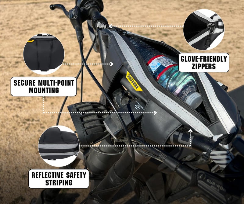 ROBOCUP Handlebar Trail Bag for Adventure Motorcycles, Dirt Bikes, ATV, eBikes | 2L Storage for Tools, Phone, Keys, Snacks | Heavy Duty Water Resistant PVC Material, Glove-Friendly Waterproof Zippers - Image 2