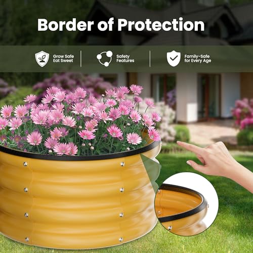 ZXZYHFTY Round Galvanized Raised Garden Bed kit,Yellow Outdoor Garden Raised Planter Box, Round Large Metal Raised Garden Beds for Vegetable 2 * 2 * 1ft 2 Pcs - Image 2