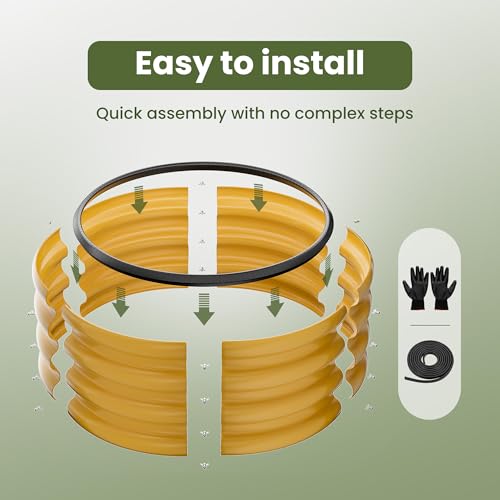 ZXZYHFTY Round Galvanized Raised Garden Bed kit,Yellow Outdoor Garden Raised Planter Box, Round Large Metal Raised Garden Beds for Vegetable 2 * 2 * 1ft 2 Pcs - Image 5