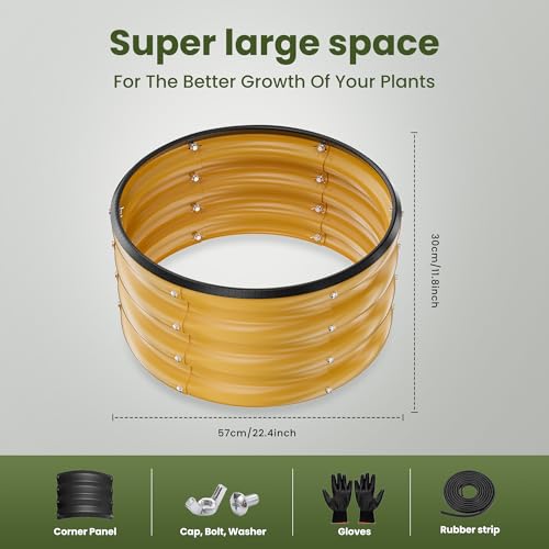 ZXZYHFTY Round Galvanized Raised Garden Bed kit,Yellow Outdoor Garden Raised Planter Box, Round Large Metal Raised Garden Beds for Vegetable 2 * 2 * 1ft 2 Pcs - Image 4