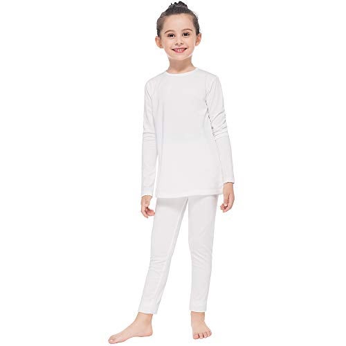 MANCYFIT Thermal Underwear for Girls Fleece Lined Long Johns Set Kids Base Layer Ultra Soft White Small - Image 1