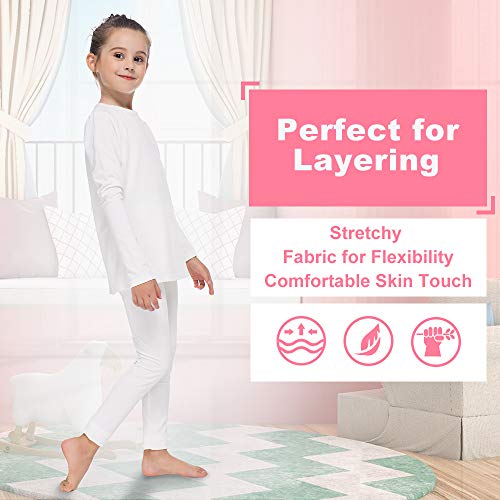 MANCYFIT Thermal Underwear for Girls Fleece Lined Long Johns Set Kids Base Layer Ultra Soft White Small - Image 3
