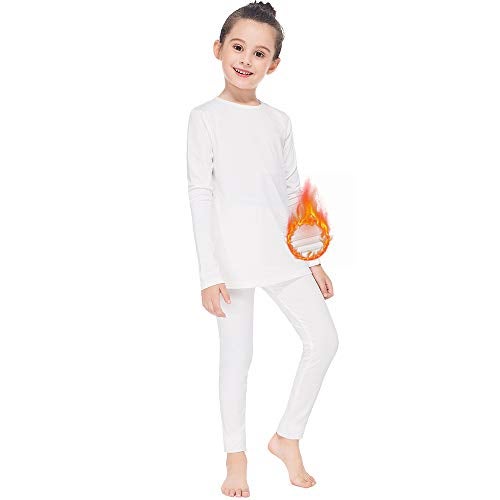 MANCYFIT Thermal Underwear for Girls Fleece Lined Long Johns Set Kids Base Layer Ultra Soft White Small - Image 5