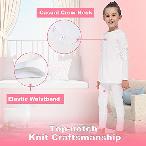 MANCYFIT Thermal Underwear for Girls Fleece Lined Long Johns Set Kids Base Layer Ultra Soft White Small - Image 4
