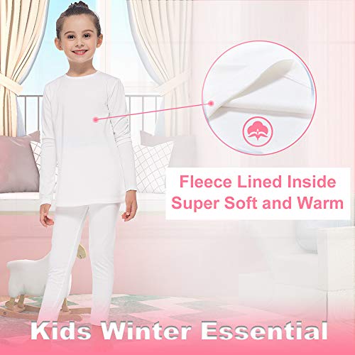 MANCYFIT Thermal Underwear for Girls Fleece Lined Long Johns Set Kids Base Layer Ultra Soft White Small - Image 2