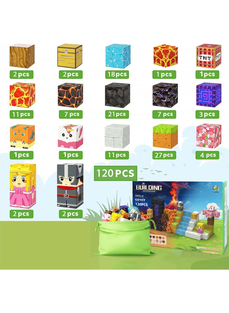 120PCS Magnetic Blocks - Build Mine Magnet World Magic Portal Set, Magnetic Tiles 1" Building Blocks Toddler Toys STEM Sensory Outdoor Toys for 3+ Year Old Boys & Girls, Creative Kids Games Kids Toys  - Image 3
