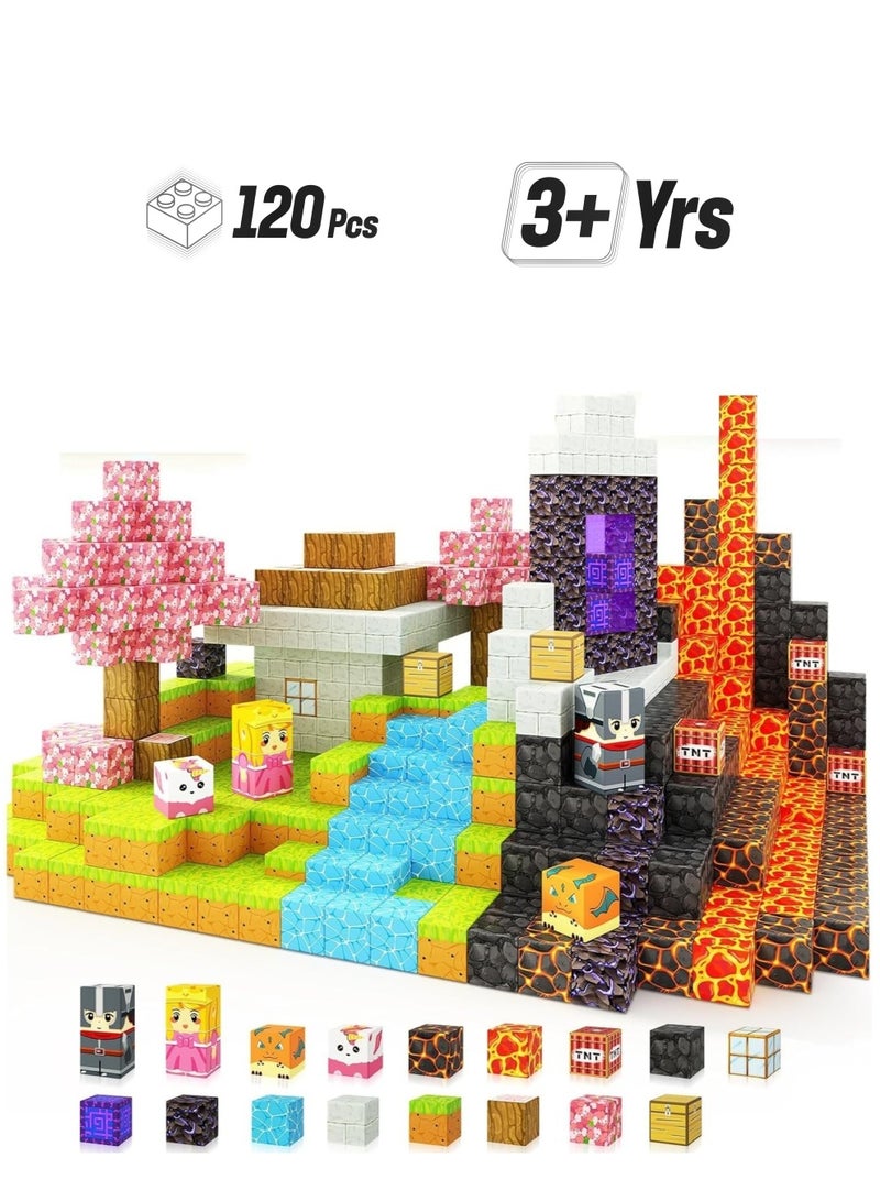 120PCS Magnetic Blocks - Build Mine Magnet World Magic Portal Set, Magnetic Tiles 1" Building Blocks Toddler Toys STEM Sensory Outdoor Toys for 3+ Year Old Boys & Girls, Creative Kids Games Kids Toys  - Image 1