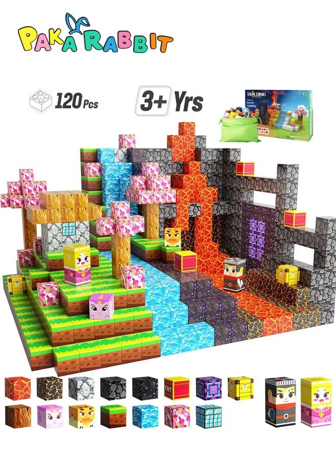 باكا رابيت ١٢٠ قطعة من المكعبات المغناطيسية عالية القوة – مجموعة بوابة السحر لبناء عالم Mine Magnet، بلاطات مغناطيسية بقياس 1 بوصة، ألعاب تركيب تعليمية (STEM) حسّية للأطفال، مناسبة للبنين والبنات من عمر ٣ سنوات فما فوق، ألعاب إبداعية للأطفال. - Image 1