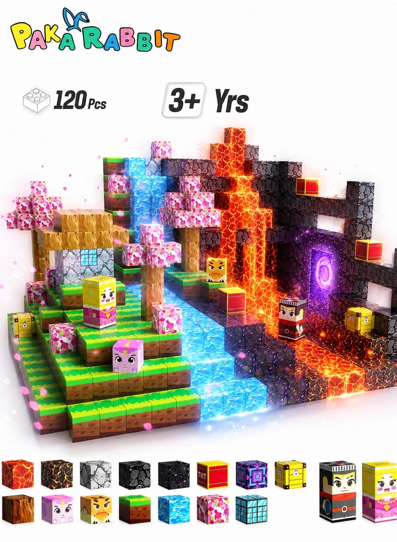 Paka Rabbit 120PCS High-Strength Magnetic Blocks - Build Mine Magnet World Magic Portal Set, Magnetic Tiles 1" Building Blocks Toddler Toys STEM Sensory Toys for 3+ Year Old Boys & Girls, Creative Kids Games. - Image 1
