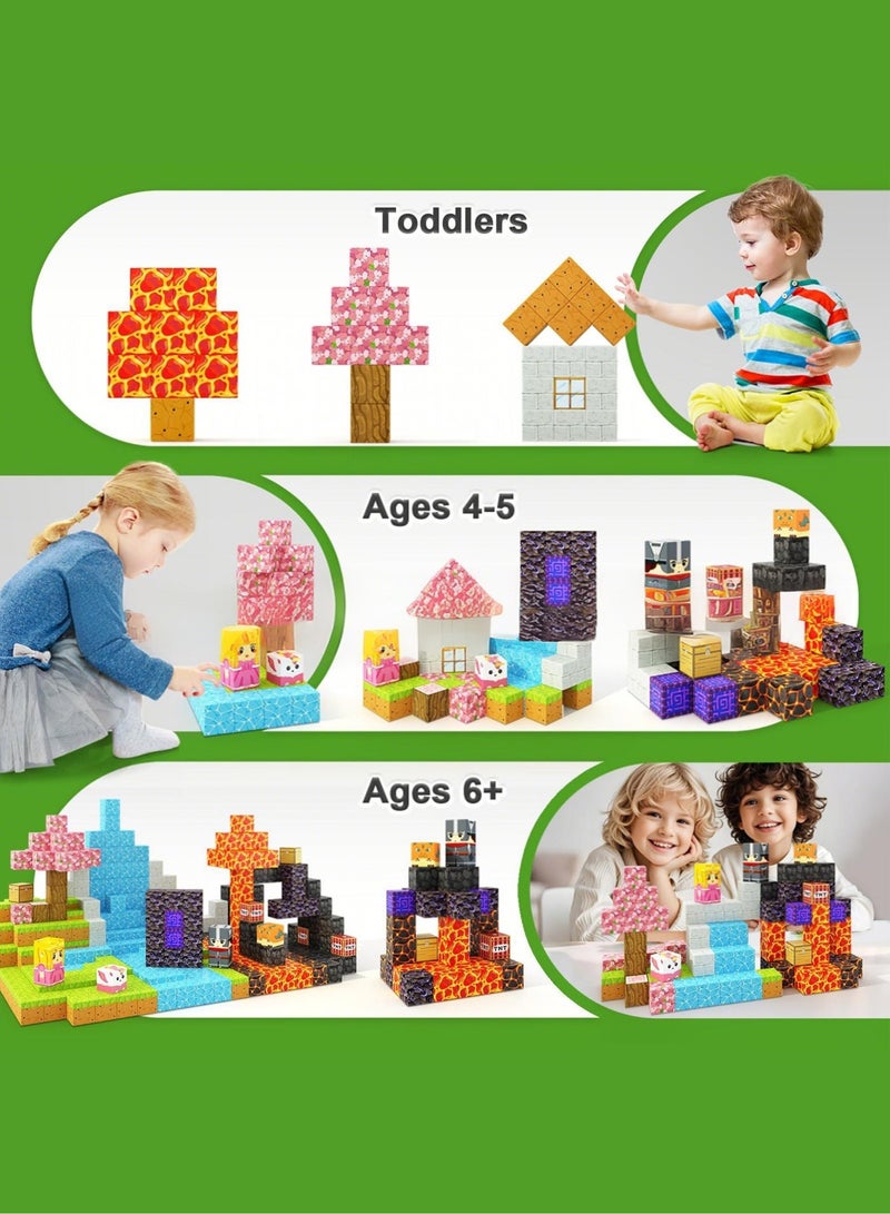 Paka Rabbit 120PCS High-Strength Magnetic Blocks - Build Mine Magnet World Magic Portal Set, Magnetic Tiles 1" Building Blocks Toddler Toys STEM Sensory Toys for 3+ Year Old Boys & Girls, Creative Kids Games. - Image 5