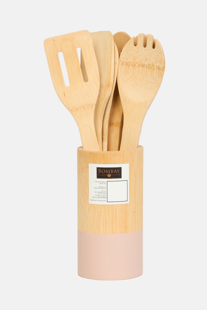 Bombay 7 Bamboo Kitchen Utensils with Round Storage Crock - Image 1