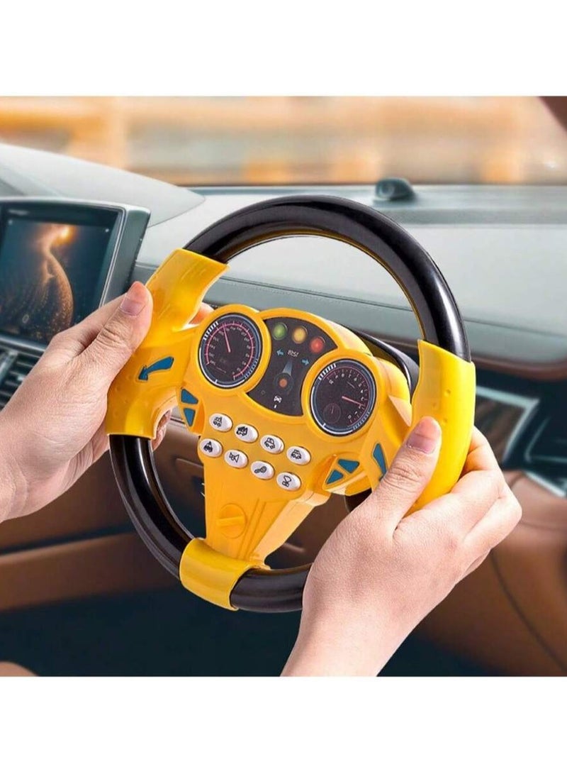 Baby Car Backseat Steering Wheel Simulator with Music and Light, Educational Toys for 1-8 Years Old Boys Girls Yellow  - Image 1