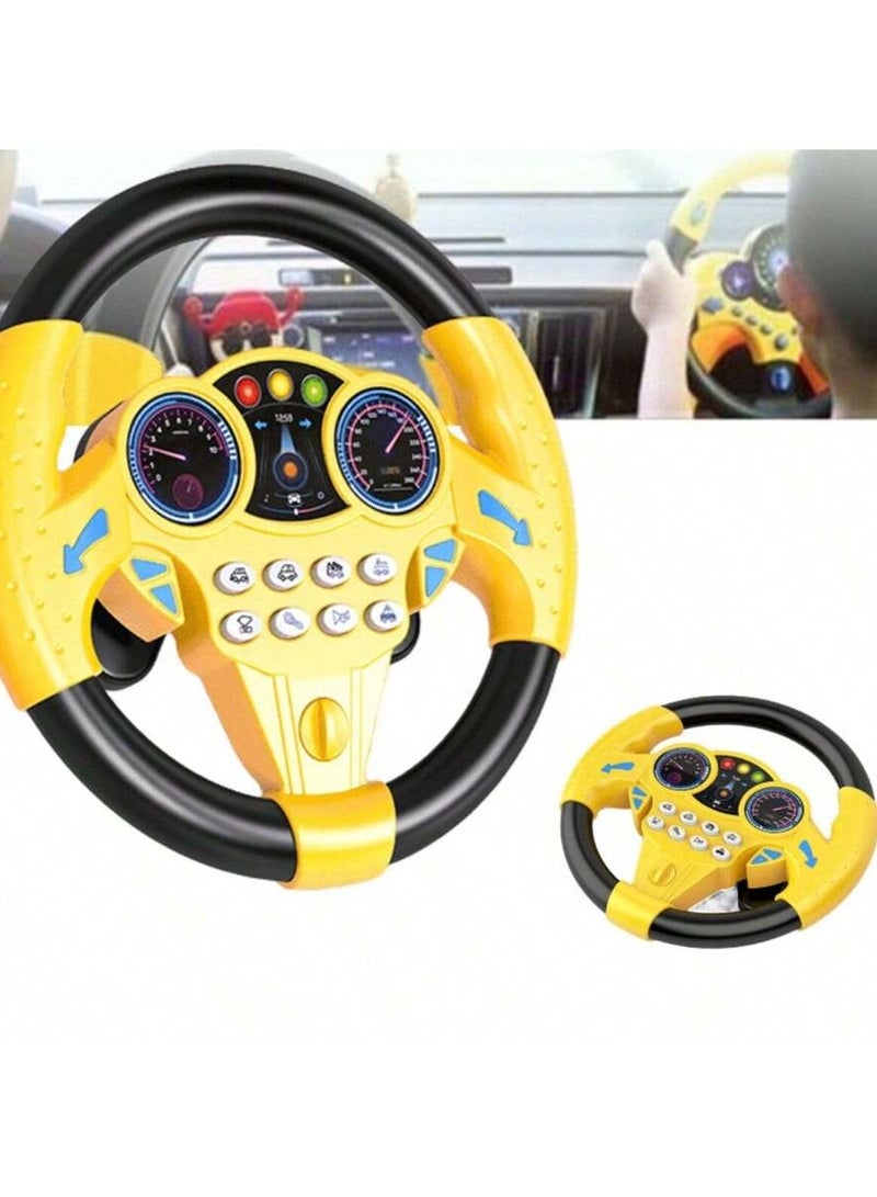 Baby Car Backseat Steering Wheel Simulator with Music and Light, Educational Toys for 1-8 Years Old Boys Girls Yellow  - Image 2