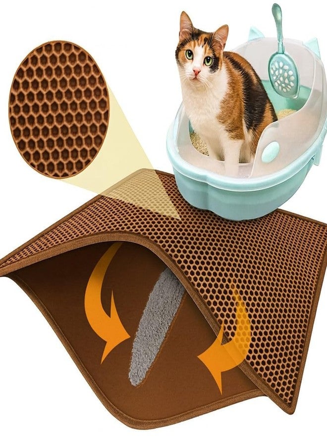 Mom's Aura Cat Litter Mat Litter Box Mat for Kitty, EVA Honeycomb Double Layer Design, Urine & Waterproof Scatter Control, Less Waste, Easier To Clean,Non Slip (Brown 75 x 60cm) - Image 1