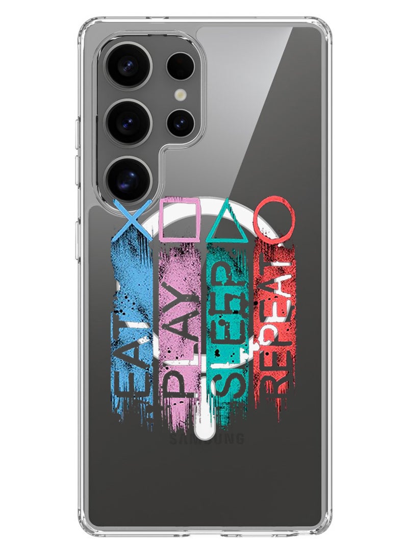 Theodor Magnetic Case for Samsung Galaxy S25 Ultra 6.9-inch Compatible with MagSafe Wireless Charging, Shockproof Phone Bumper Cover Eat play sleep repeat - Image 1