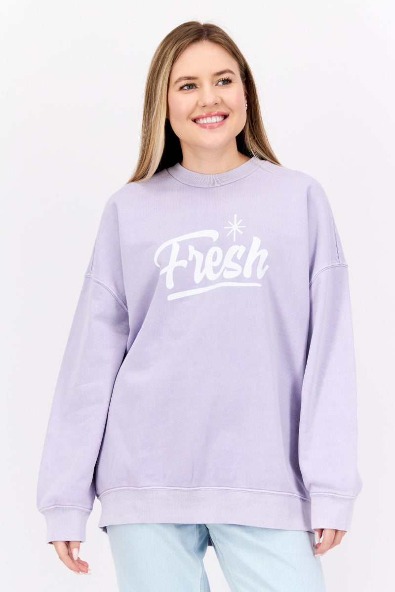 Levi's سويت شيرت نسائي بأكمام طويلة وياقة دائرية، مطبوع برسومات، لافندر - Image 1