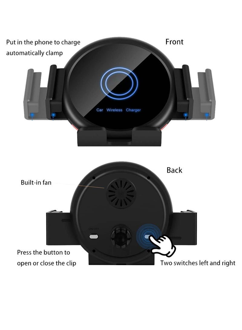 20W Qi Wireless Car Charger Mount Holder Compatible for Samsung Galaxy Z Fold4 Fold3 Z Fold2 Fold S22 Ultra, Two Coil Support Portrait Unfold Auto Clamping Charging Car Mount with Cooling Fan - Image 3