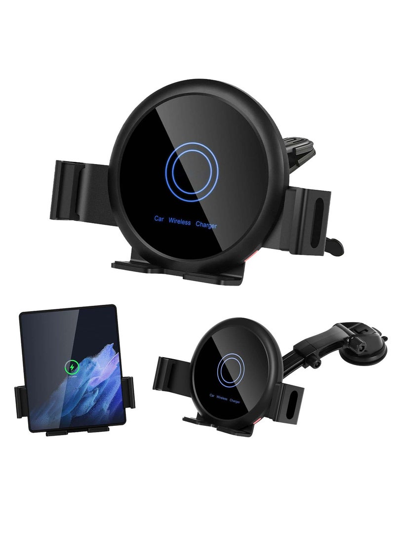 20W Qi Wireless Car Charger Mount Holder Compatible for Samsung Galaxy Z Fold4 Fold3 Z Fold2 Fold S22 Ultra, Two Coil Support Portrait Unfold Auto Clamping Charging Car Mount with Cooling Fan - Image 1