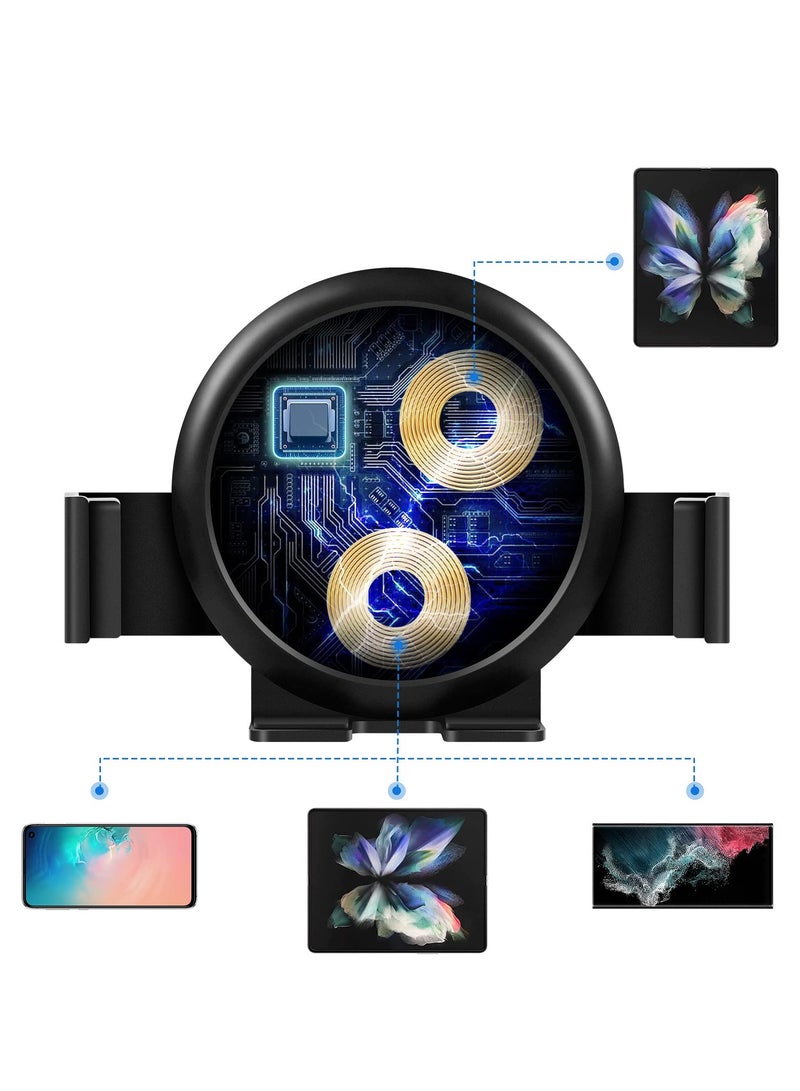 20W Qi Wireless Car Charger Mount Holder Compatible for Samsung Galaxy Z Fold4 Fold3 Z Fold2 Fold S22 Ultra, Two Coil Support Portrait Unfold Auto Clamping Charging Car Mount with Cooling Fan - Image 5
