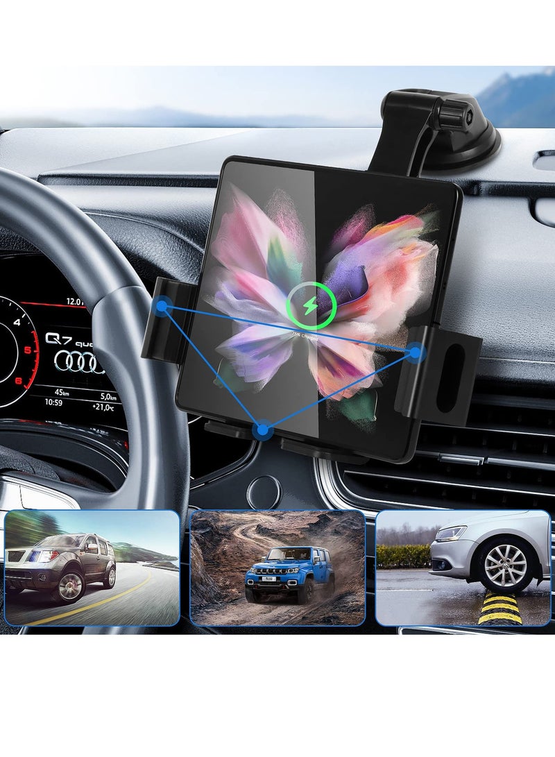 20W Qi Wireless Car Charger Mount Holder Compatible for Samsung Galaxy Z Fold4 Fold3 Z Fold2 Fold S22 Ultra, Two Coil Support Portrait Unfold Auto Clamping Charging Car Mount with Cooling Fan - Image 4