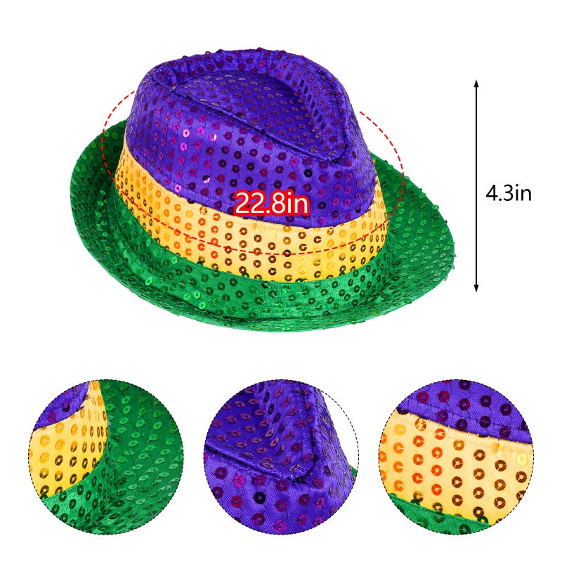 Sucrain 4PCS Mardi Gras Accessories Set Include Sequin Hat Sequin Bow Tie Sunglasses Suspenders for Men Costume Outfit Carnival Party - Image 3