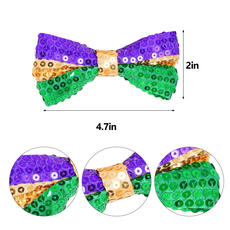 Sucrain 4PCS Mardi Gras Accessories Set Include Sequin Hat Sequin Bow Tie Sunglasses Suspenders for Men Costume Outfit Carnival Party - Image 5
