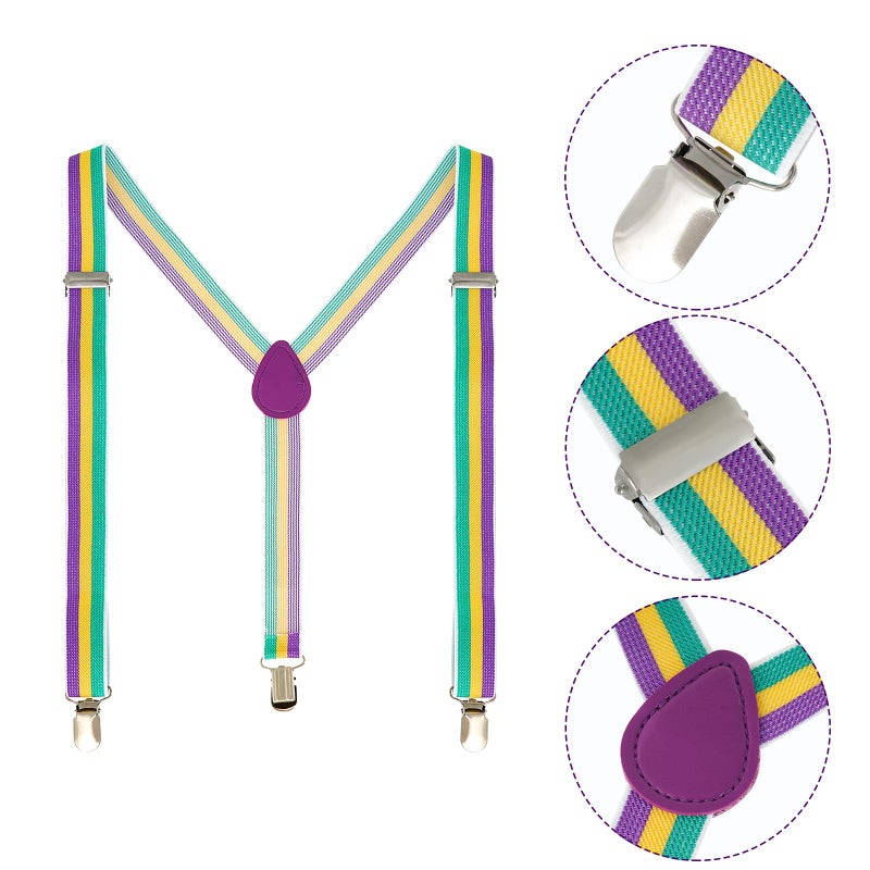 Sucrain 4PCS Mardi Gras Accessories Set Include Sequin Hat Sequin Bow Tie Sunglasses Suspenders for Men Costume Outfit Carnival Party - Image 2