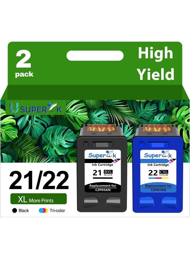 SuperInk Remanufactured Ink Cartridge Replacement for HP C9351A C9352CE 21 22 21XL 22XL (Black Tri-Color, 2-Pack) - Image 1