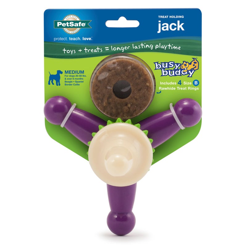 PetSafe Busy Buddy Jack - Keeps Dog Busy - Includes Treats Refill - Treat Holding Dog Toy - Helps Clean Teeth - Durable Rubber - Strong Chewers - Dishwasher Safe - Medium - Purple - Image 1
