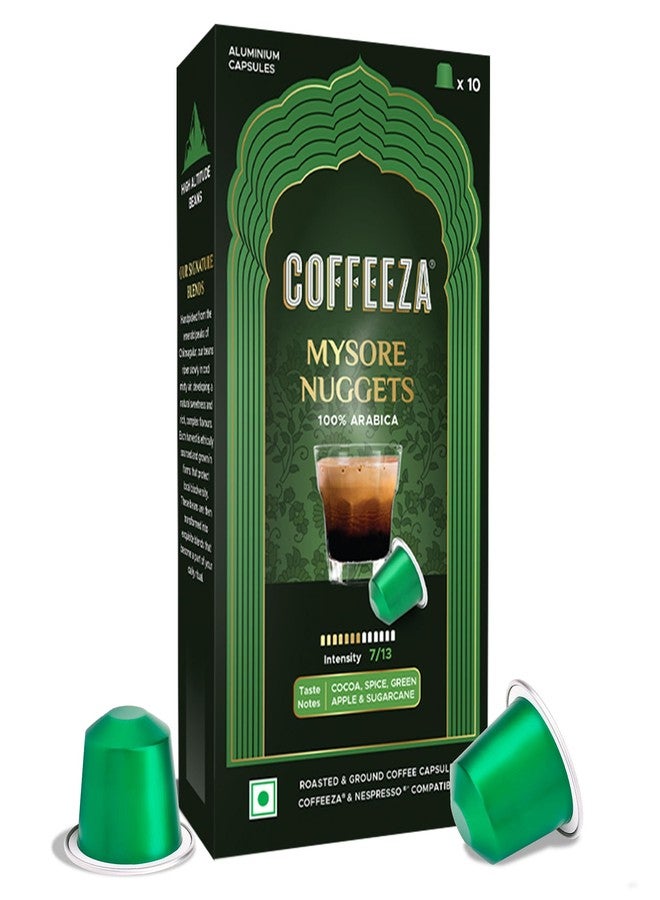 COFFEEZA (Aaa Arabica Grade) Mysore Nuggets Aluminium Coffee Capsules (Specialty Coffee) Intensity 7/10 - (Box Of 10) - Image 1