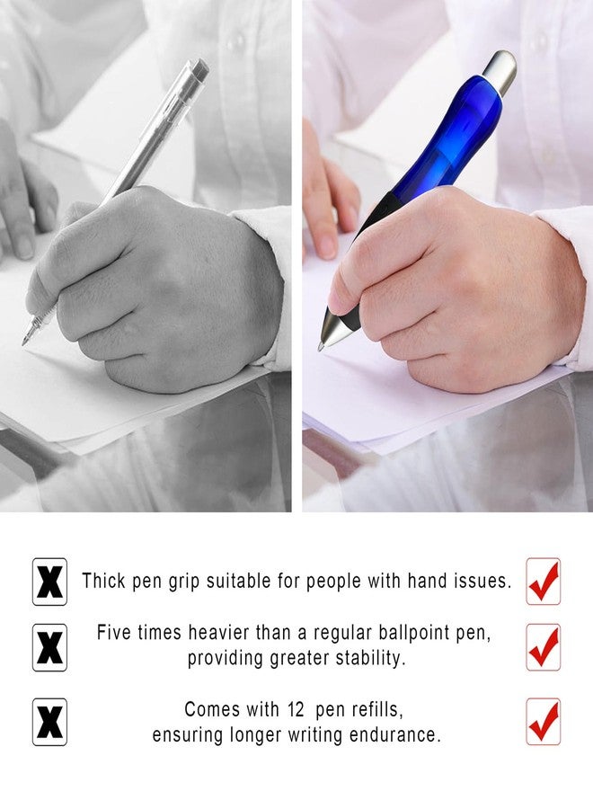 lyforx 14pcs Big Fat Pens Aids Writing For Tremor, Arthritis, Parkinson, Handicap, Carpal Tunnel Large Wide Grip Pens Blue (2 Pens + 6 Black Refills + 6 Blue Refills) - Image 3