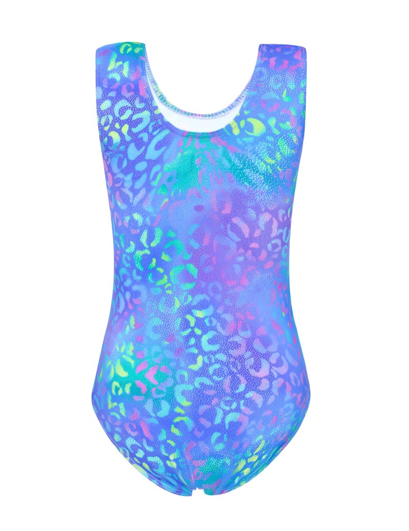 Jinhiteam Gymnastics Leotards for Girls 7-8 Years Old Shiny Blue Leopard Workout Bodysuits with Shorts Kids Athletic Outfits - Image 2