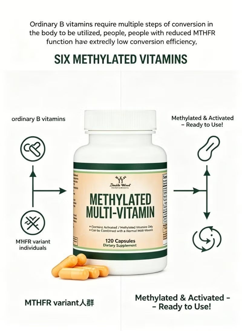 Double Wood Supplements Methylated Multivitamin Methylated and Activated Vitamins Only Methylated B Complex with Trimethylglycine TMG and MethylfolateNonGMO Gluten Free MTHFR Supplement 120 Capsules by Double Wood - Image 3