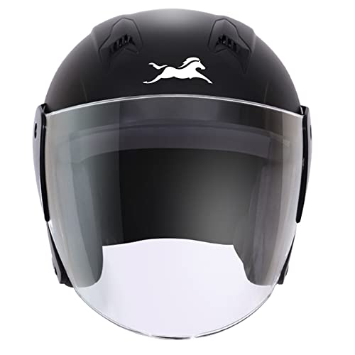 TVS Open Face Helmet for Men and Women, ISI DOT Certified, Matt Finish, Clear Visor, Size L, Black Colour - Image 2