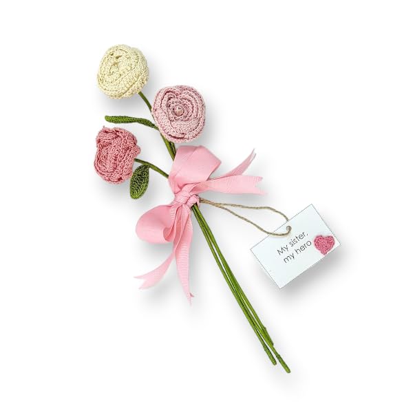 Happy ThreadsHandmade Crochet Button Roses Flower BouquetEcoFriendly Elegant Floral Arrangements for SistersBest Decorative Gifting Items for Home and Office - Image 1