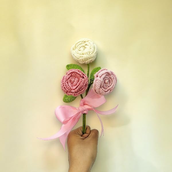 Happy ThreadsHandmade Crochet Button Roses Flower BouquetEcoFriendly Elegant Floral Arrangements for SistersBest Decorative Gifting Items for Home and Office - Image 2