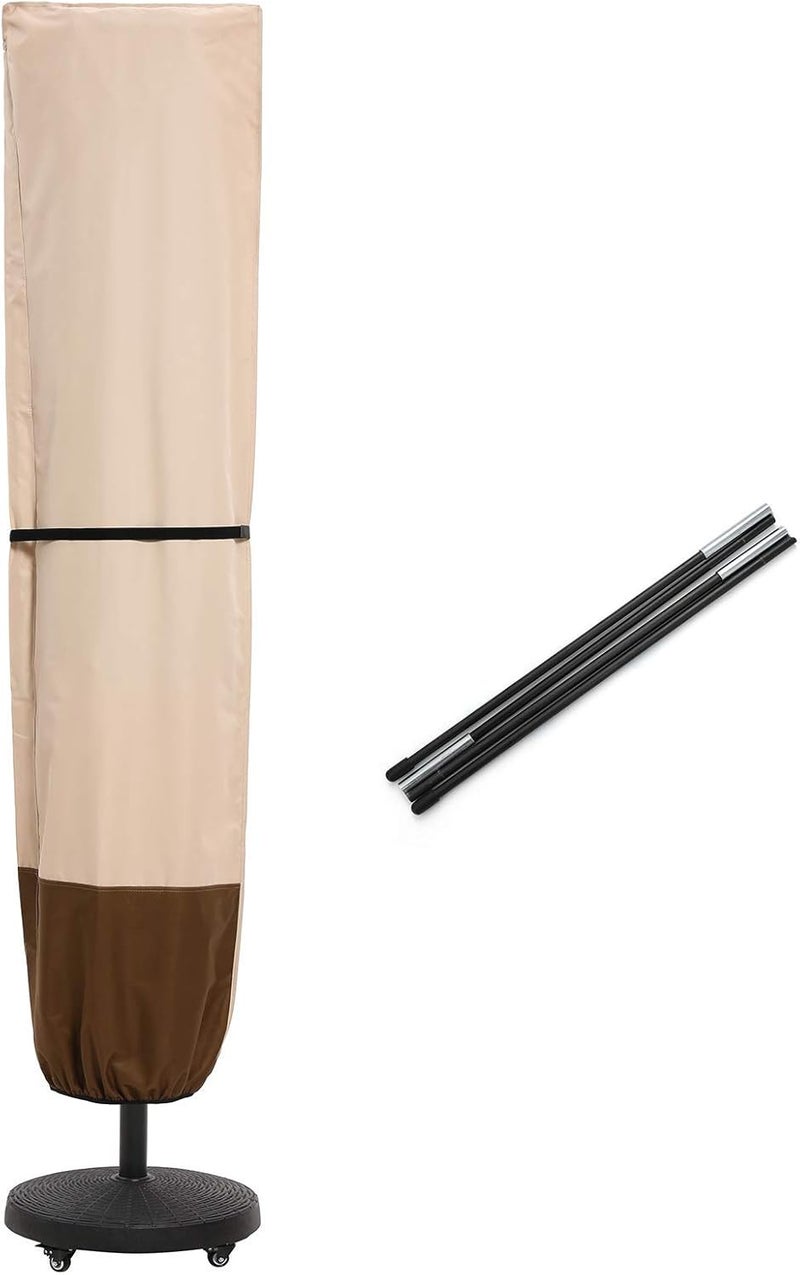 SUPERJARE Patio Umbrella Cover with Rod for 7 to 11 Ft Umbrellas & 15 Ft Double-Sided Umbrellas, 600D Protective Waterproof Cover with Zipper, Beige & Brown - Image 1