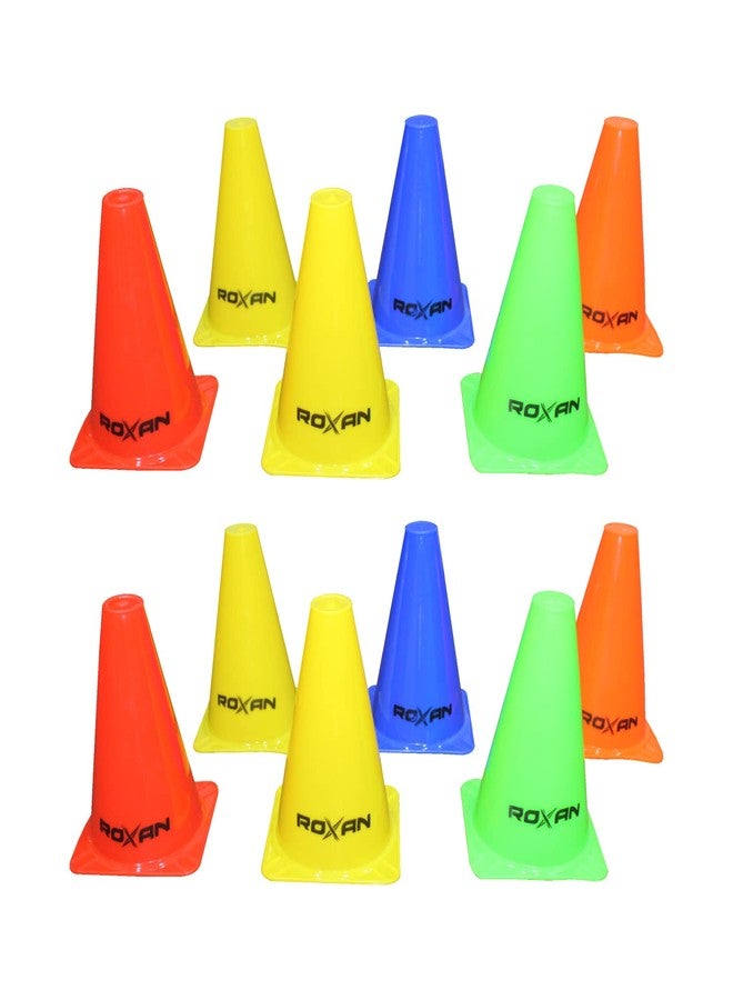 ROXAN S.I.I. Marker Plastic Cones for Soccer Cricket Track and Field Sports (6 Inch, Red, Yellow, Orange Blue, Green) - Pack of 12 - Image 1