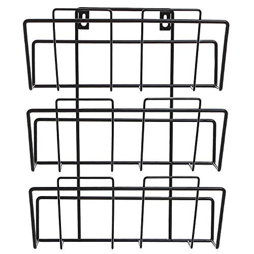 INDIAN DECOR 99100 Black 3 Tier Modern Wall Mounted Metal Bar Magazine Rack/Document File Folder Hanging Storage Organizer - Image 2
