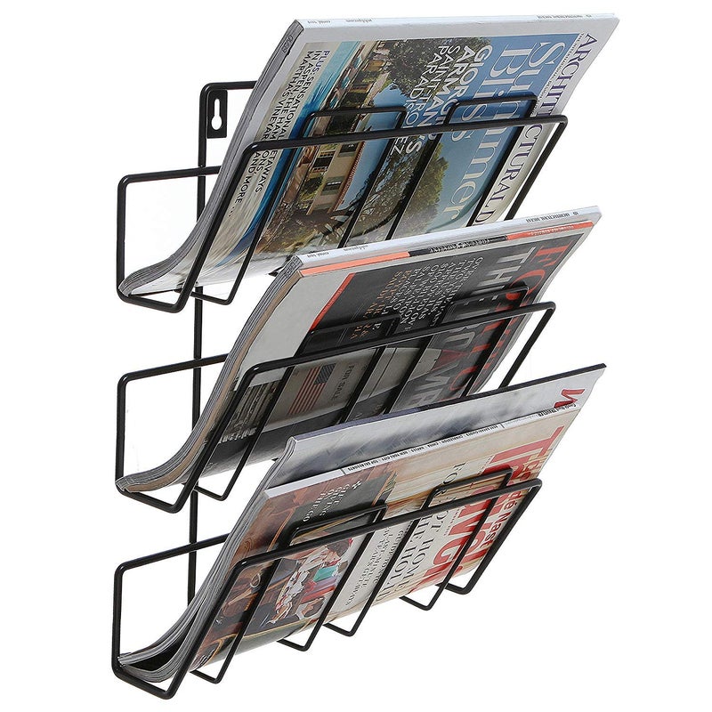 INDIAN DECOR 99100 Black 3 Tier Modern Wall Mounted Metal Bar Magazine Rack/Document File Folder Hanging Storage Organizer - Image 5