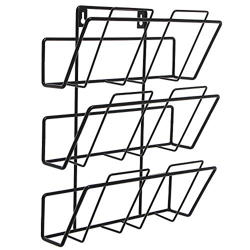 INDIAN DECOR 99100 Black 3 Tier Modern Wall Mounted Metal Bar Magazine Rack/Document File Folder Hanging Storage Organizer - Image 3