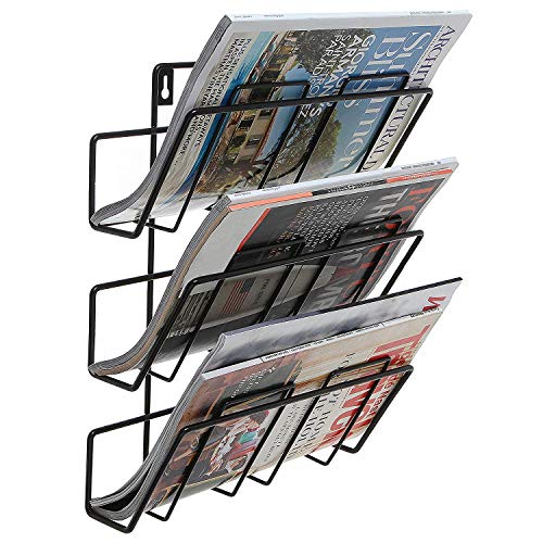 INDIAN DECOR 99100 Black 3 Tier Modern Wall Mounted Metal Bar Magazine Rack/Document File Folder Hanging Storage Organizer - Image 1