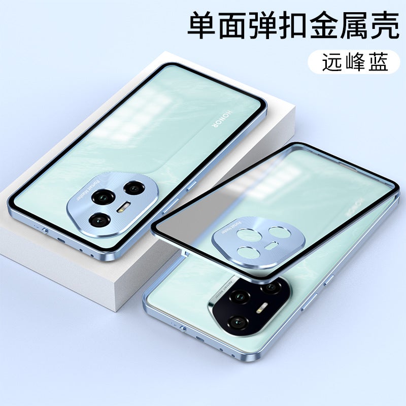 Cross-Border Applicable Honor 400Pro Metal Frame Snap Buckle Single-Sided Frosted Back Panel Mobile Phone Case Honor Power Goggles - Image 1